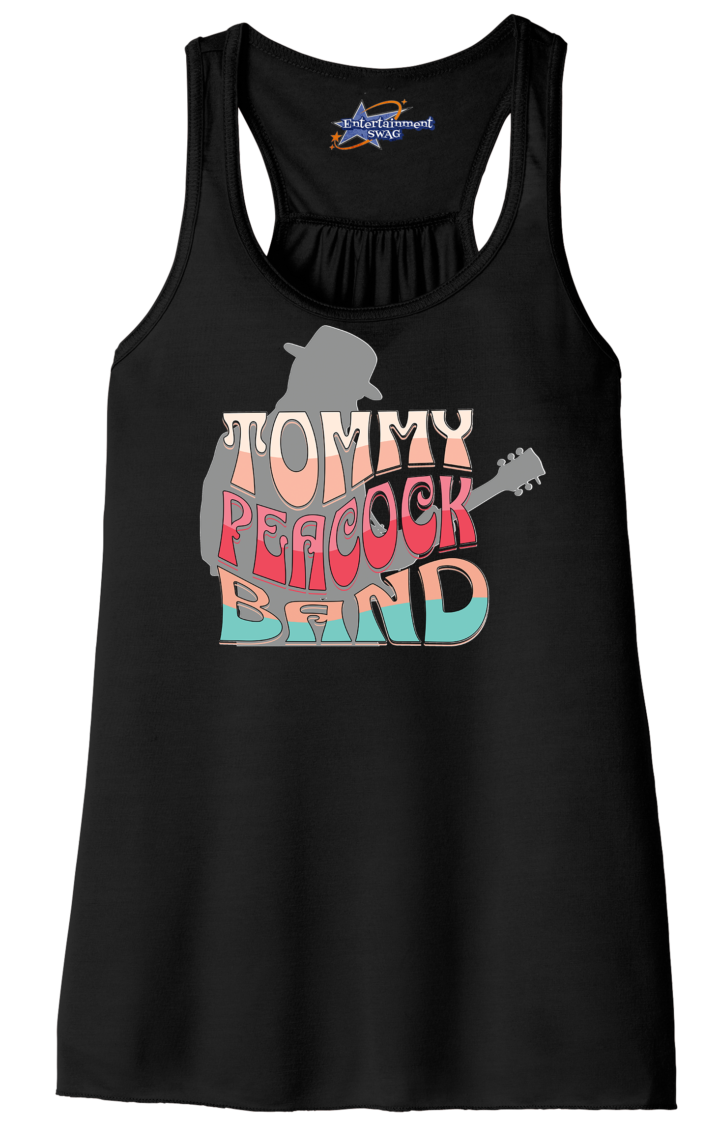 Tommy Peacock Band Retro design  Black racerback tank top for women