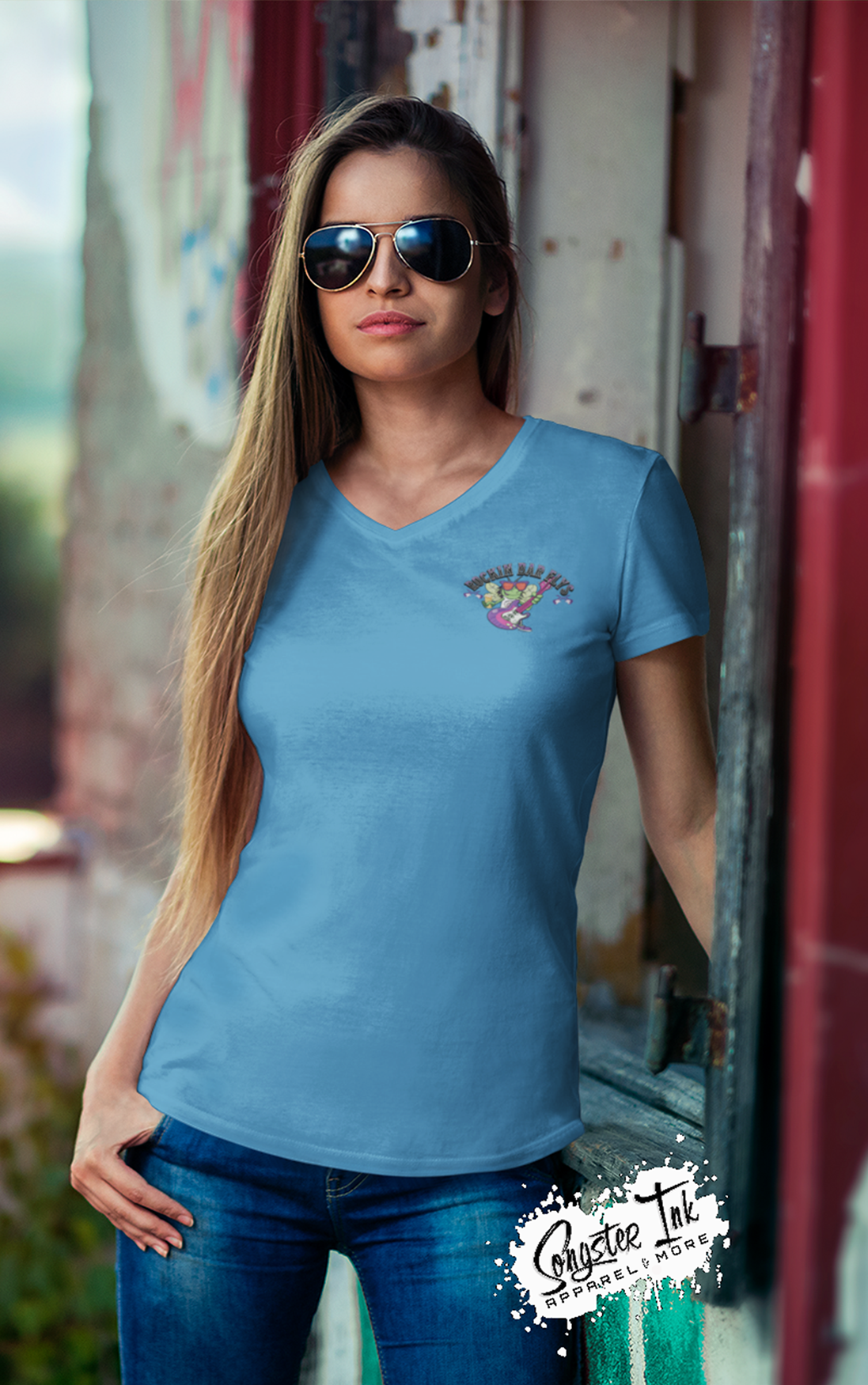 Rockin Bar Flys Womens V-Neck Tee - Customizable Chapter - 4 colors